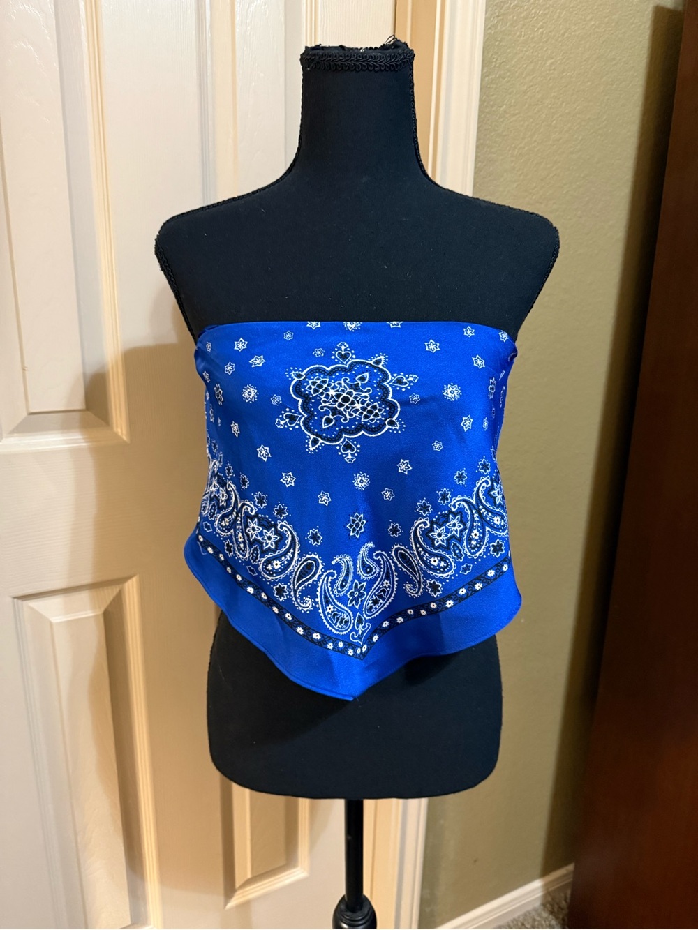 Royal Blue Bandana Print Strapless Scarf Tank Top